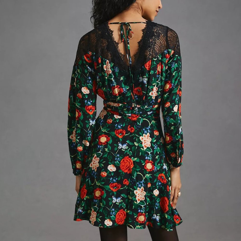 HTF By Anthropologie Lacy V-Neck Mini Dress